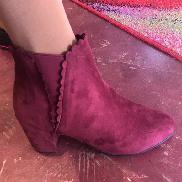 2 Left! Nature Breeze Wine Faux Suede Heel bootie - Picture 3 of 7